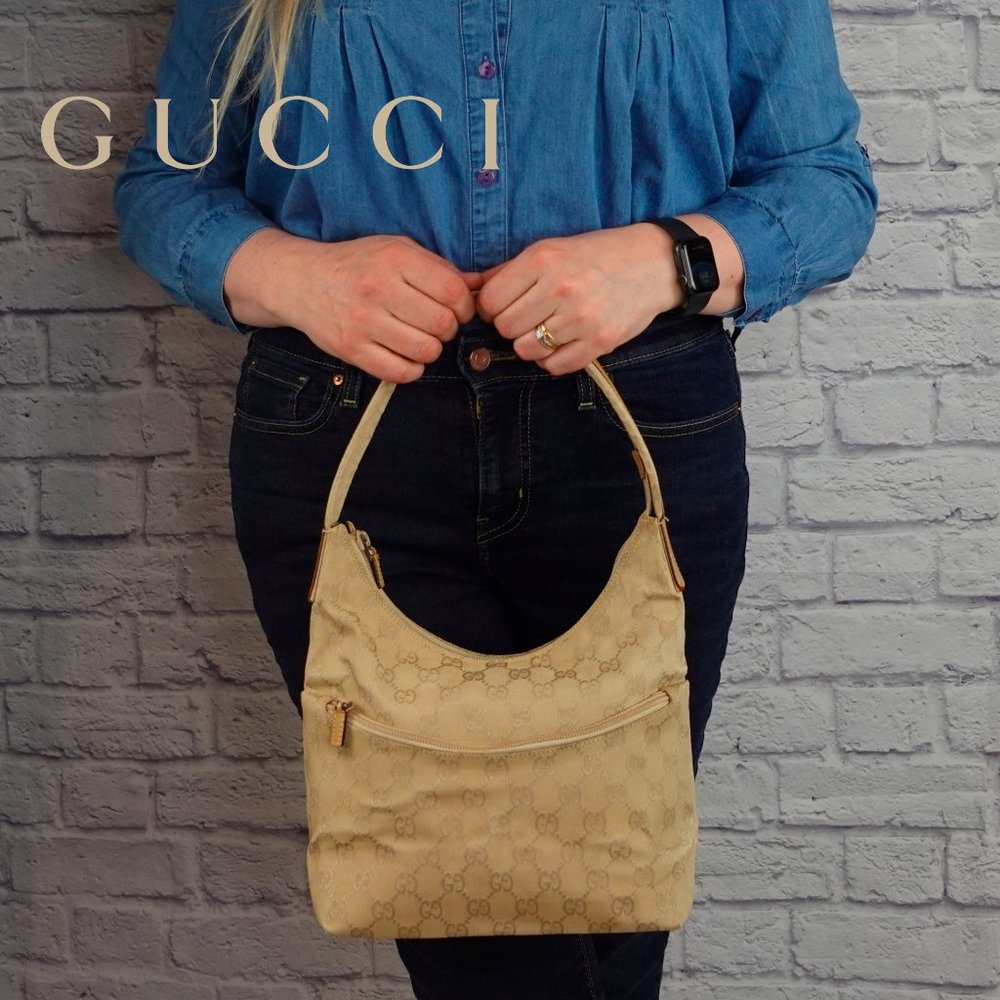 Gucci GG Monogram Hobo Shoulder Bag Beige